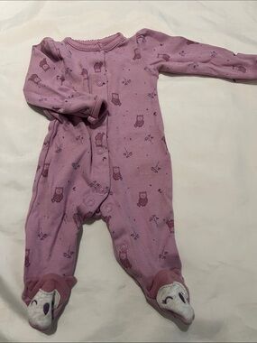 “Bundle 10/$13” Carter's newborn baby girl Mauve Owl-Print Footed One-Piece